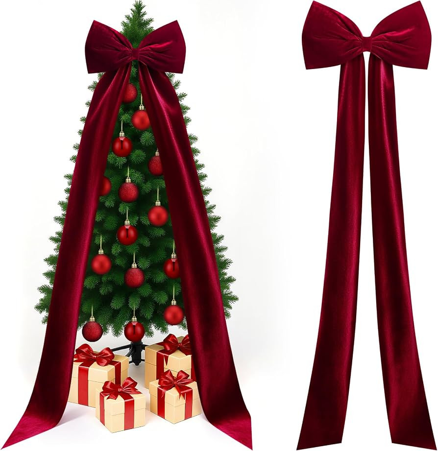Knitgrip Extra Large Velvet Christmas Tree Topper Bow, Burgundy, 118 Inch | Amazon (US)