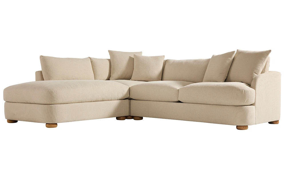 Kaysen Whipped Cream Textured Bouclé Bumper Sectional - Left Bumper - 106” | Kathy Kuo Home