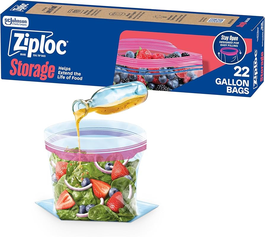 Ziploc Gallon Food Storage Bags, Stand-Up Bottom, Easy to Fill, 22 Count (Packaging May Vary) | Amazon (US)