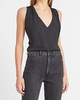 Pleated Shoulder V-Neck Tank | Express