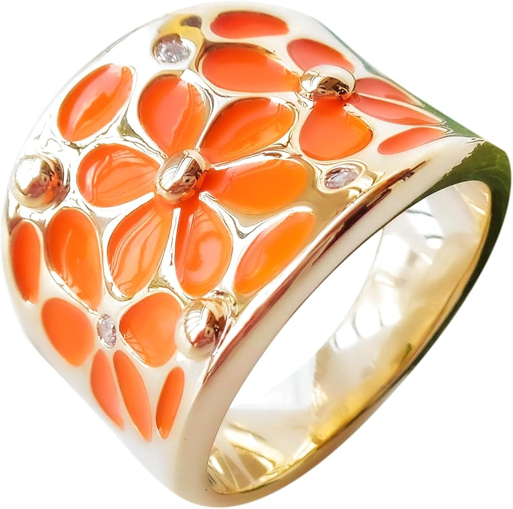 Navachi 18k White Gold Plated Enamel Square Rainbow Flower Ring | Amazon (US)