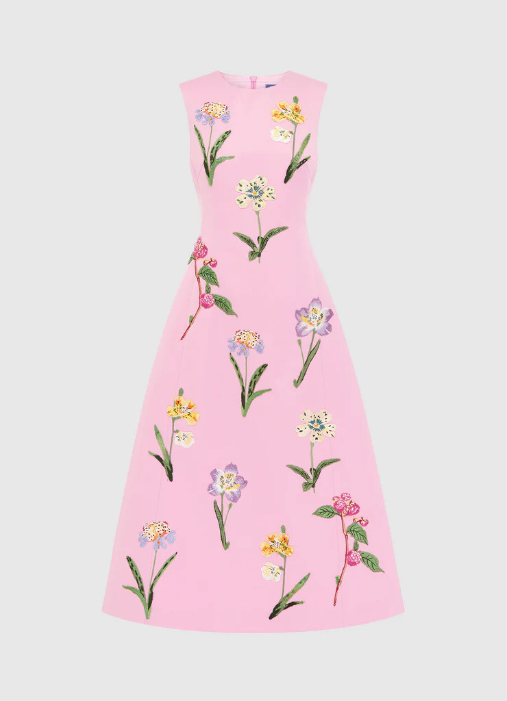 Cleo Embellished Sleeveless Midi Dress - Wild Flower in Flamingo | LEO LIN