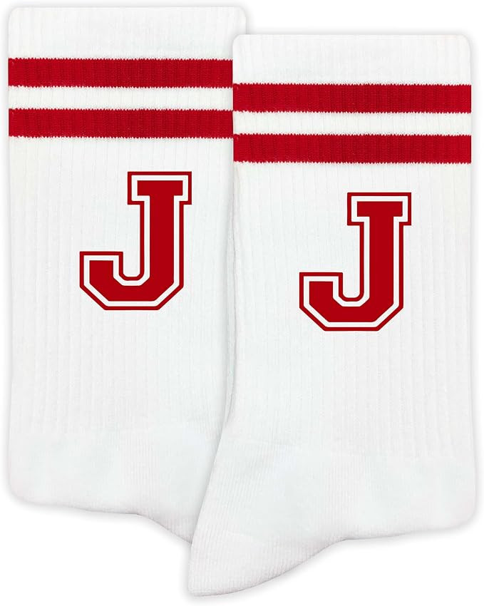 Striped Initial Socks with the Letter in Red,Gifts for Birthday,Christmas,etc.,Socks for Adult,Te... | Amazon (US)
