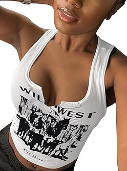 LovelyWholesale Womens Graphic Crop Tops Cropped Tank Tops V Neck Y2k T Shirt Ribbed Shirts Clubw... | Amazon (US)