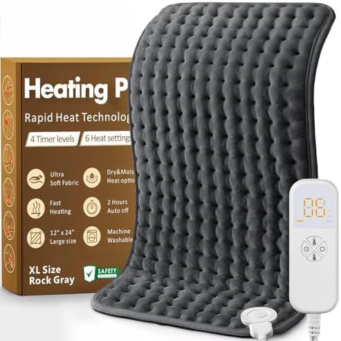 Heating Pad for Back, Neck, Shoulder Pain & Cramps Relief, Electric Heating Pad with 6 Heat Setti... | Amazon (US)