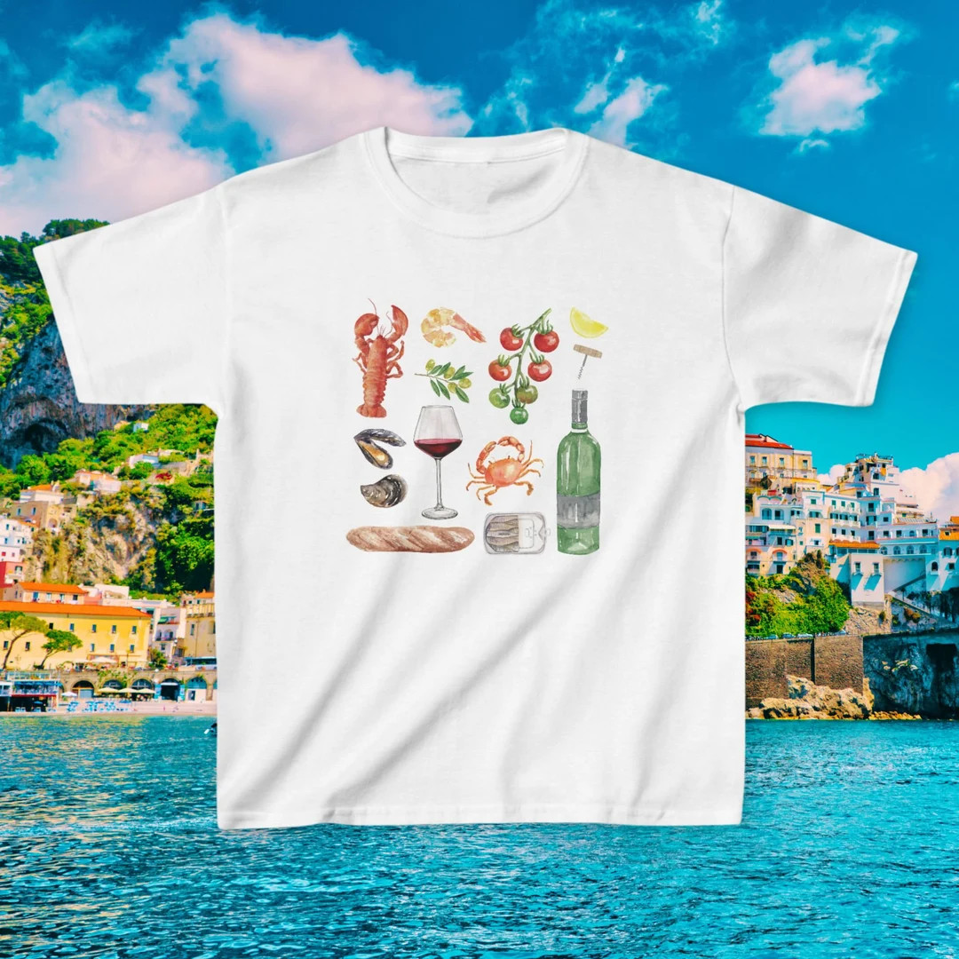 Italian Summer Baby Tee Painted Collage Seafood Baby Tee Sardines Coastal Grandma Granddaughter I... | Etsy (US)