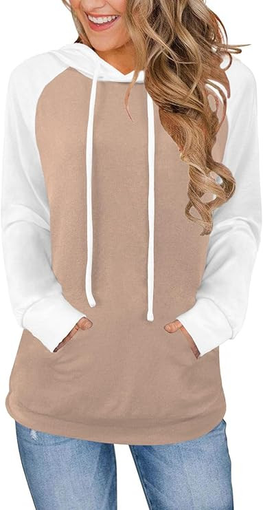 Hoodies for Women Lightweight Long Sleeve Sweatshirt Loose Fit Color Block Tunic Tops with Pocket... | Amazon (US)