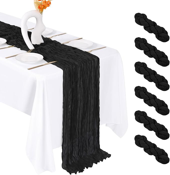 6 Pack Black Cheesecloth Table Runner 20 x 120 Inch Gauze Table Runner Fabric Semi Sheer Cheese C... | Amazon (US)