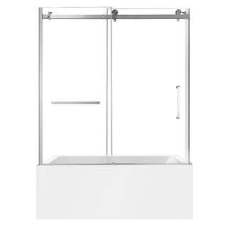 60 in. x 30.7 in. Acrylic Rectangular Alcove Soaking Bathtub with Left Drain in White/Brushed Nickel | The Home Depot