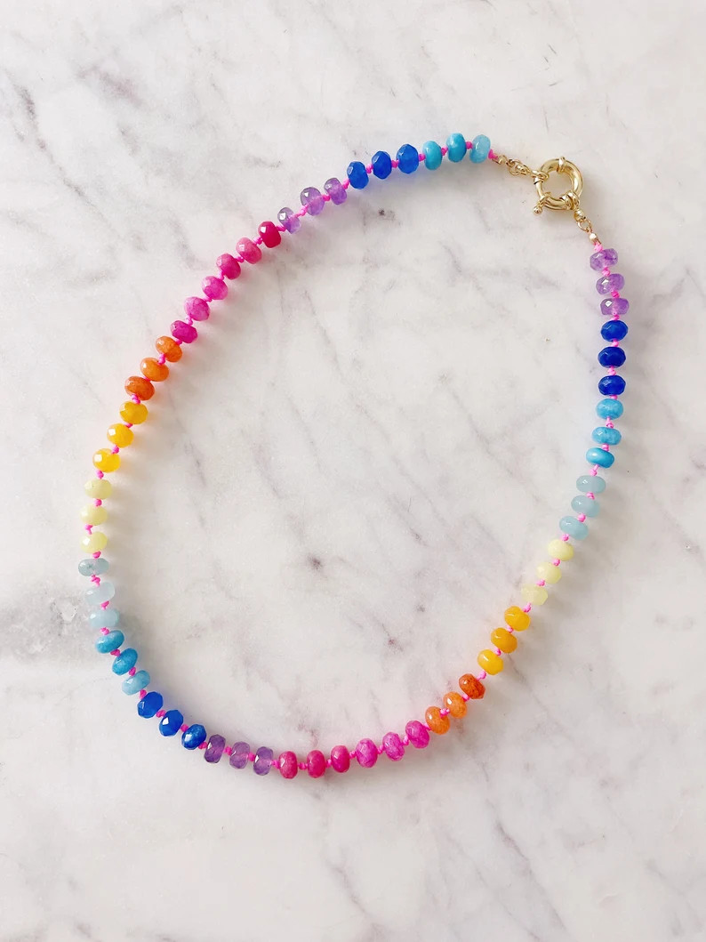 Rondelle Gemstone Necklace - Etsy | Etsy (US)