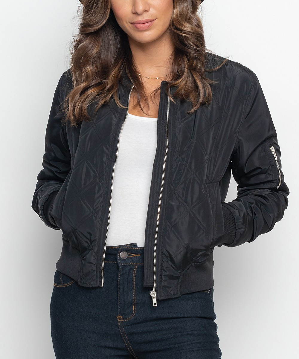 Black Bomber Jacket - Women | Zulily
