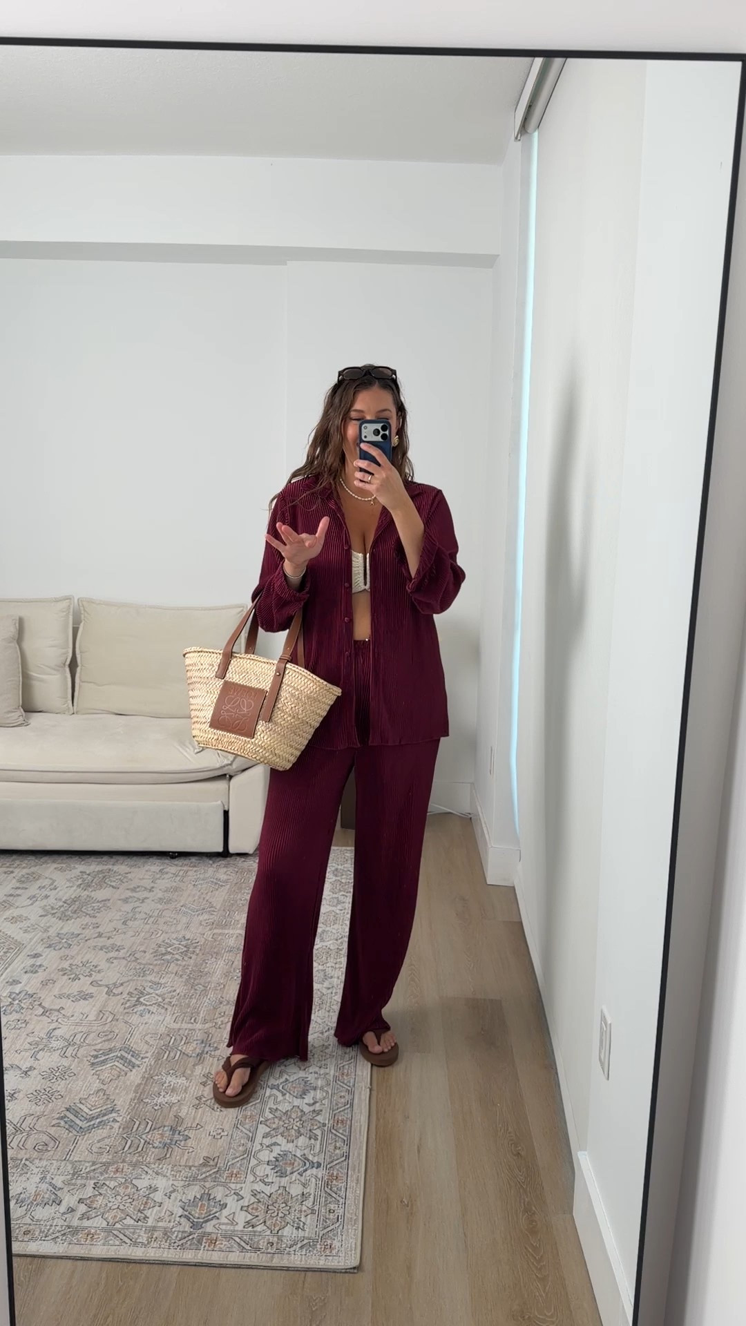 This is how I’m styling the matching set for daytime → dinner 🍷
Wearing the pants with the coordinating button-down open over a bikini top makes it feel relaxed but intentional — perfect for resort days, travel, or an easy dinner look.

Lightweight, flattering, and so easy to mix and match.
Everything linked here ✨

Keywords:
matching set | burgundy matching set | vacation outfit | resort wear | button down set | wide leg pants | amazon vacation outfit | travel outfit | resort dinner look | easy summer set | neutral sandals | beach to dinner outfit

#LTKgrwm #LTKMidsize #LTKdayinmylife