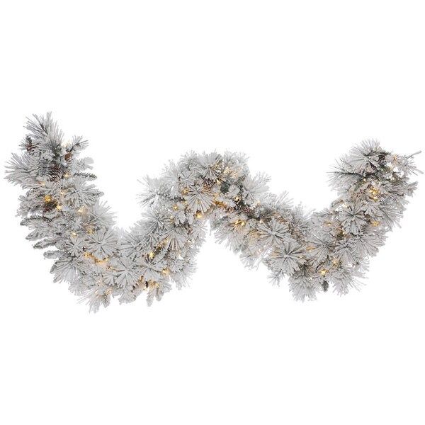 Flocked Alberta 9-feet x 18-inches Garland With Cones and 150 Warm White LED Lights | Bed Bath & Beyond