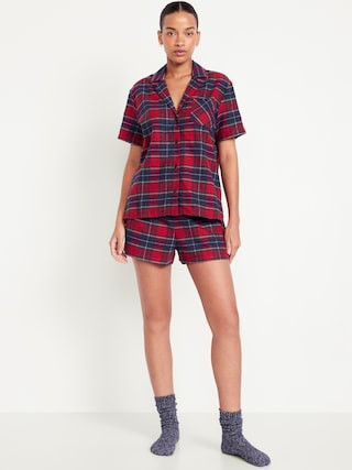 Flannel Pajama Short Set for Women | Old Navy (US)