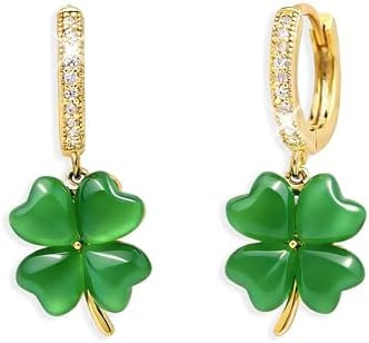 Jean Beau St Patricks Day Green Shamrock Clover Dangle Hoop Earrings for Women, Dainty Gold Plate... | Amazon (US)