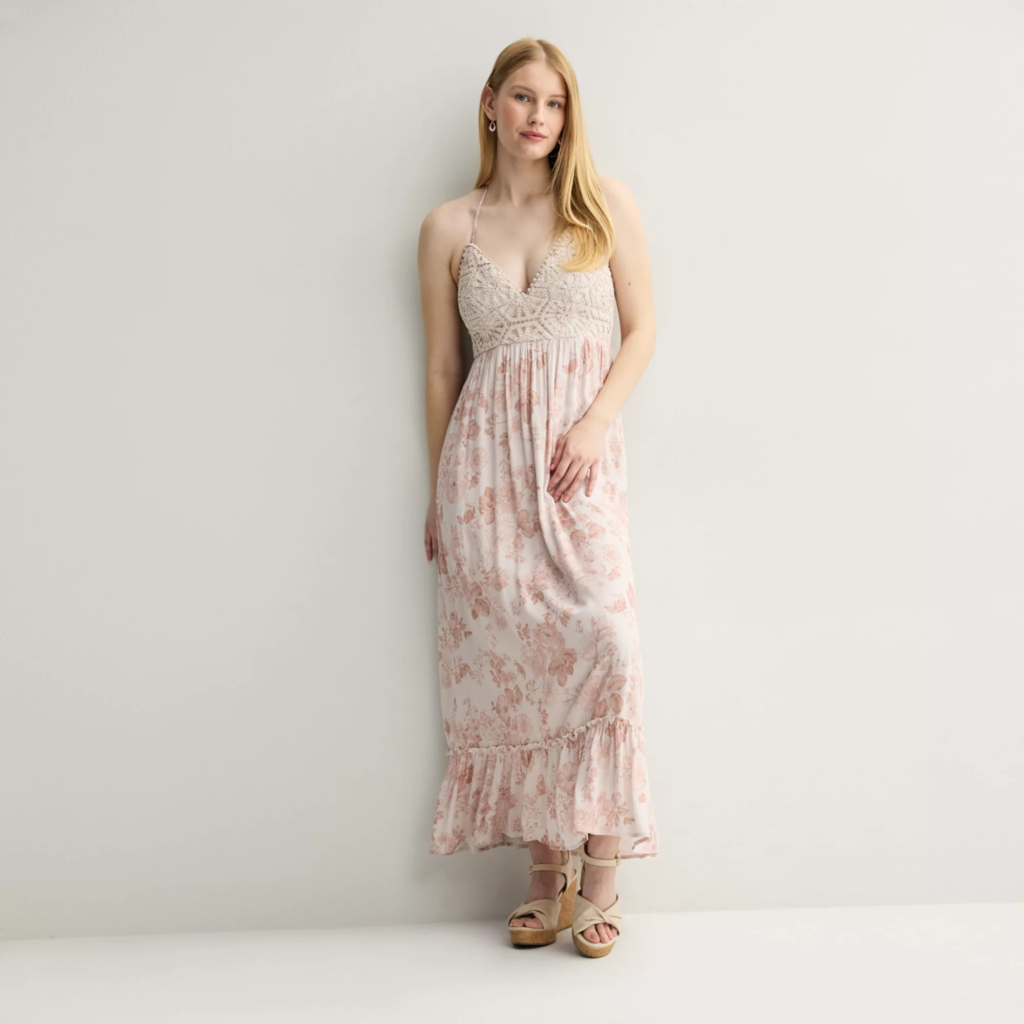 Juniors' madden girl Crochet Halter Top Tier Maxi Dress | Kohl's