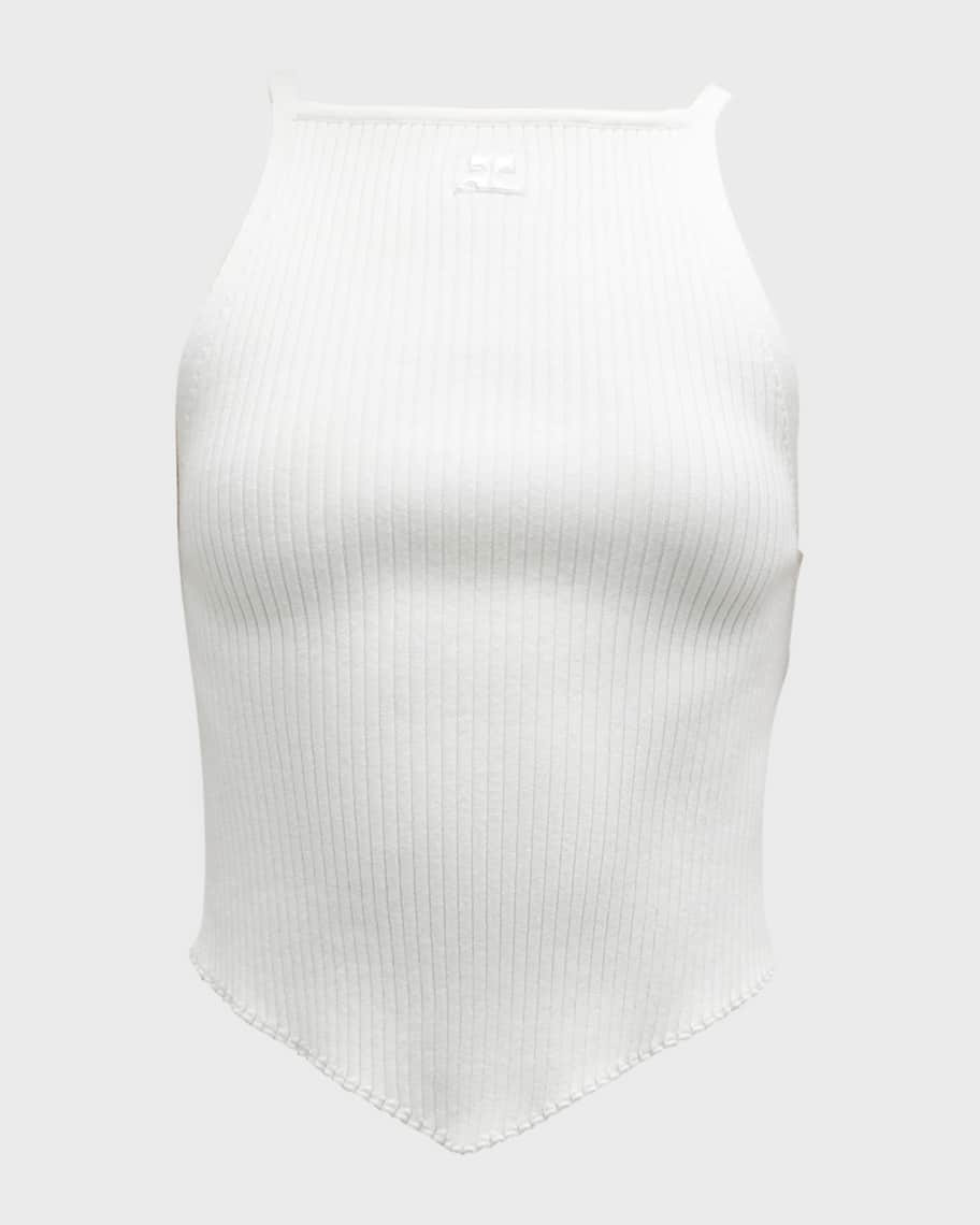 Courreges Rib-Knit Tank Top with Pointed Hem | Neiman Marcus