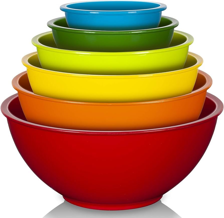YIHONG 6 Pcs Plastic Mixing Bowls Set, Colorful Serving Bowls for Kitchen, Ideal for Baking, Prep... | Amazon (US)
