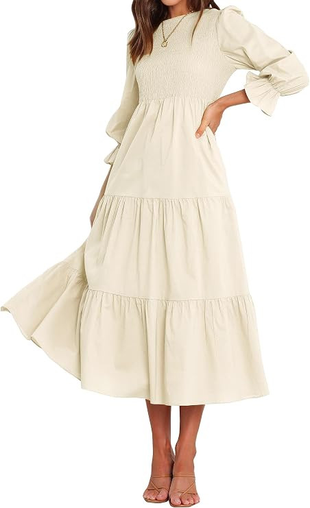 BTFBM Women Casual Long Sleeve Crew Neck Fall Dress Bohemian Relaxed Fit Floral Flowy Maxi Dresse... | Amazon (US)