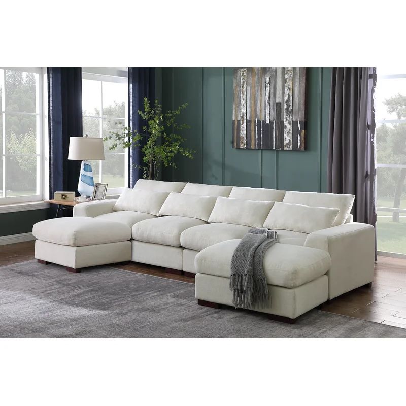Biaggio Linen Blend Sectional with 2 Ottomans | Wayfair North America