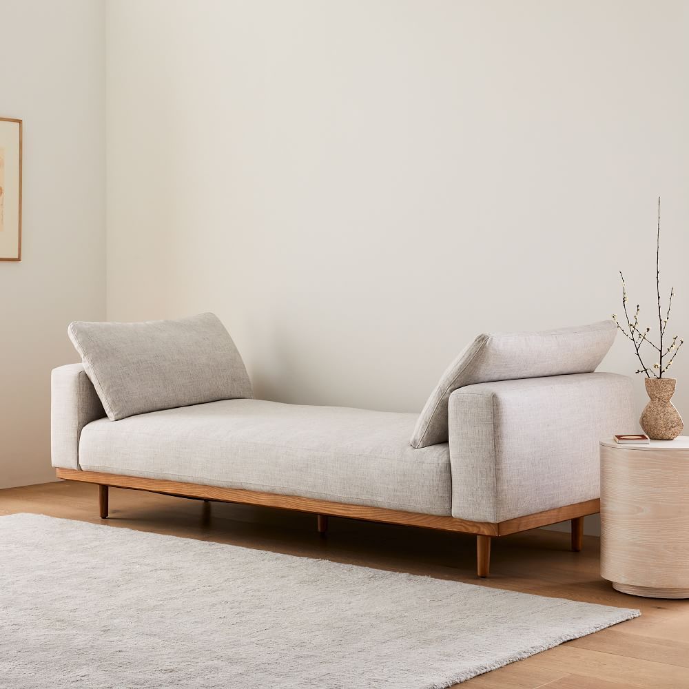 Newport Daybed, Down, Performance Velvet, Petrol, Pecan | West Elm (US)