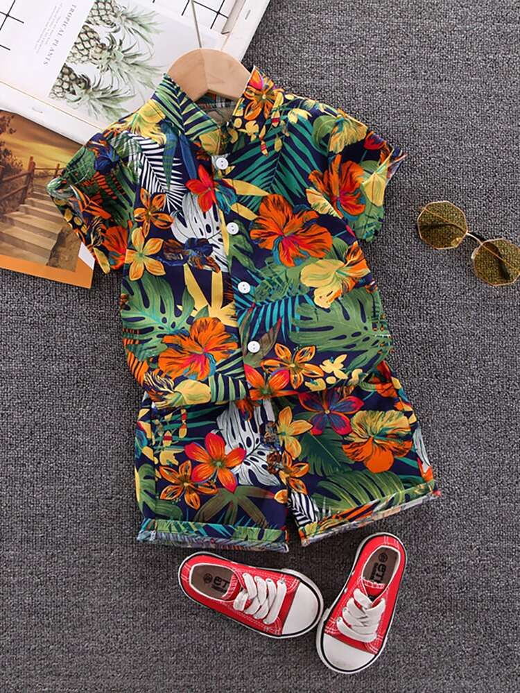 Toddler Boys Tropical Print Shirt With Shorts | SHEIN