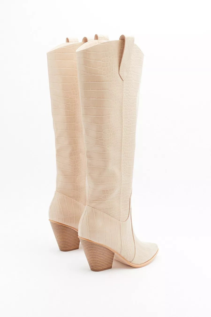 Western Knee High Faux Leather Croc Boots | Nasty Gal (US)