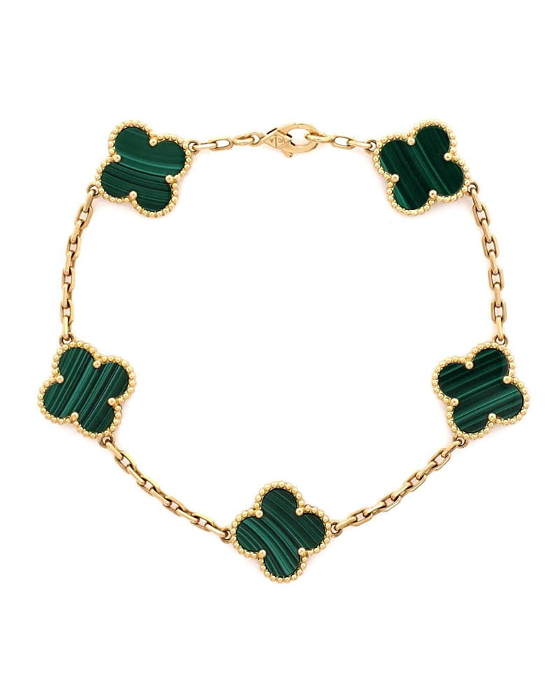 Pre-Owned Van Cleef & Arpels Vintage-Like Alhambra 5 Motifs Bracelet 18K Gold and Malachite | Bloomingdale's (US)