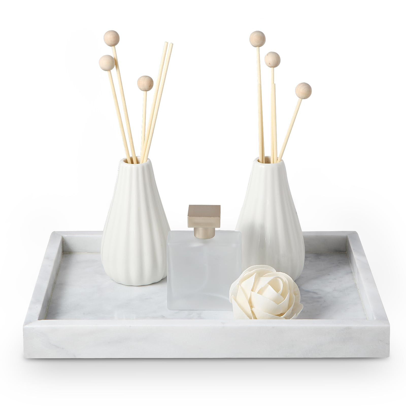 Natural Marble Tray for Bathroom, 12"" x 8"" Natural Marble Serving Tray for Kitchen & Home Decor... | Amazon (US)