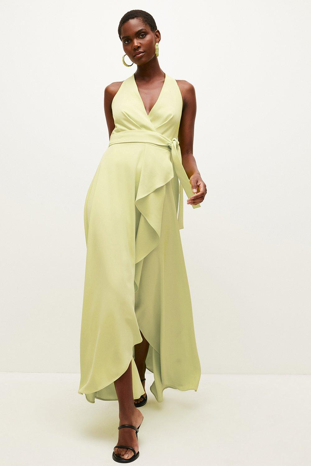 Soft Tailored Waterfall Halter Maxi Dress | Karen Millen UK + IE + DE + NL