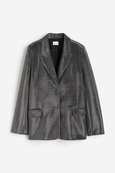 Shimmering blazer - Black/Silver-coloured - Ladies | H&M GB | H&M (UK, MY, IN, SG, PH, TW, HK)