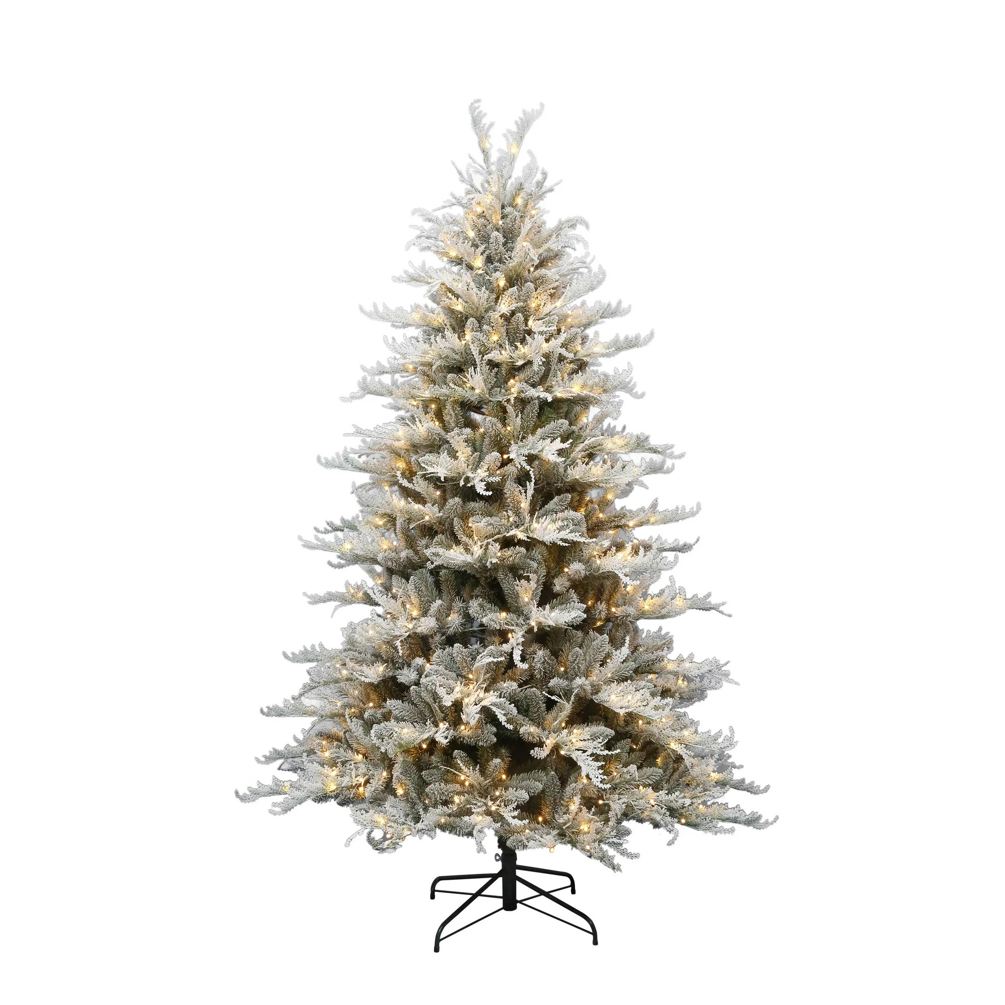 7.5' Pre-Lit Royal Cedar Green Flocked Artificial Christmas Tree with Warm White LED Lights, by H... | Walmart (US)