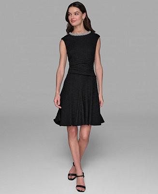 Women's Stretch Textured Knit with Embellished Neck | Macy's