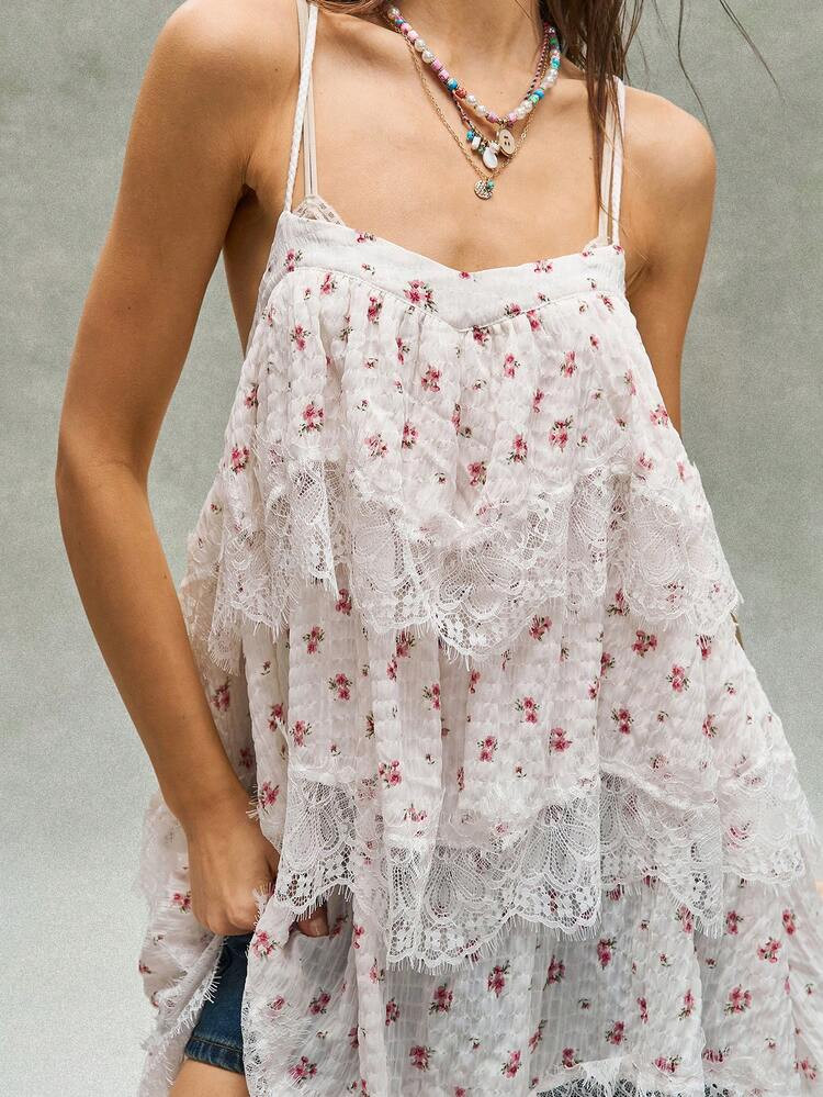 Bohemela Women Lace Patchwork Floral Print Casual Versatile Daily Wear Camisole Top | SHEIN