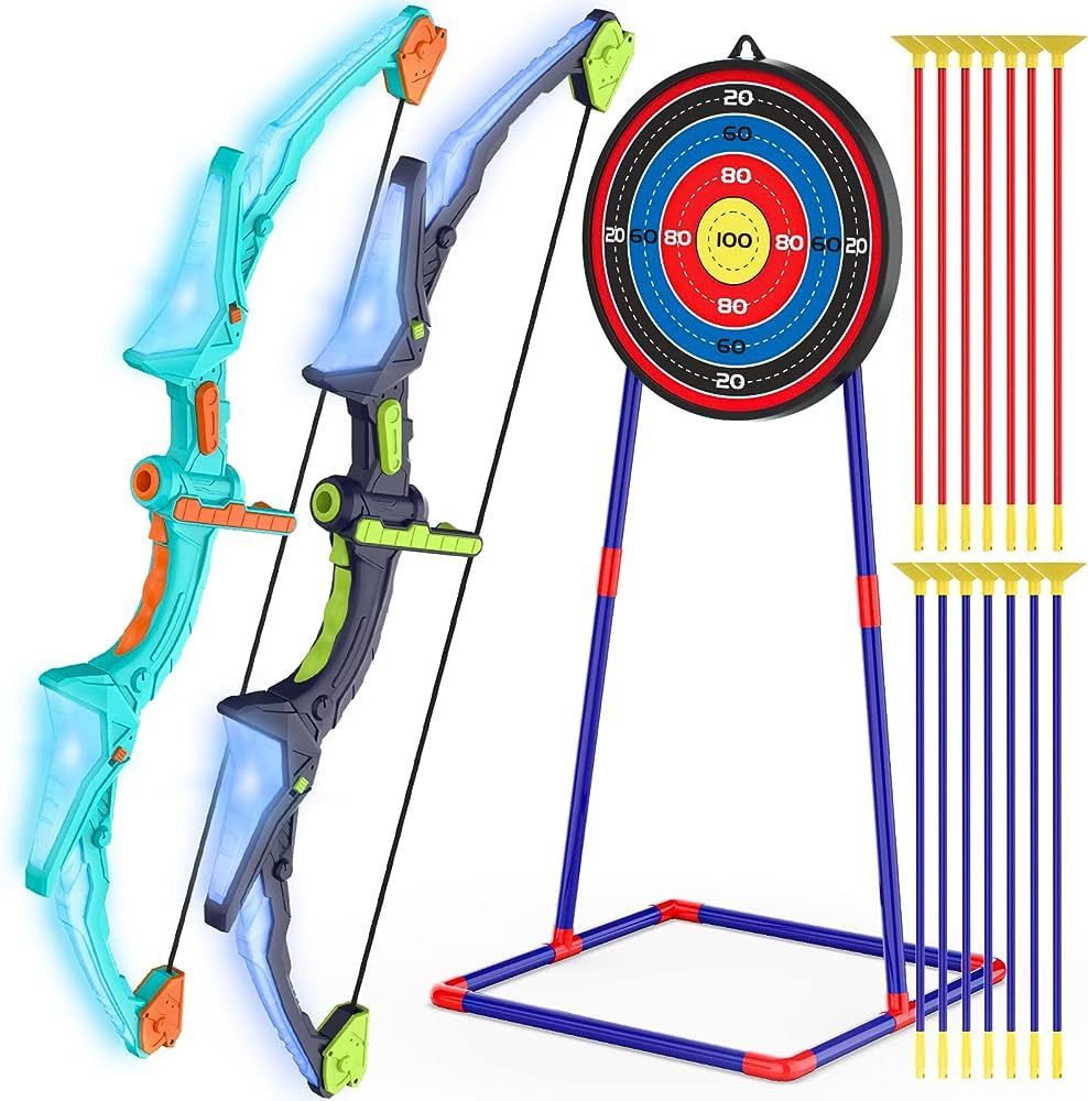 Kmuxilal 2023 2 Pack Kids Bow and Arrow Set with LED Flash Lights, 14 Suction Cup Arrows and Fluo... | Amazon (US)