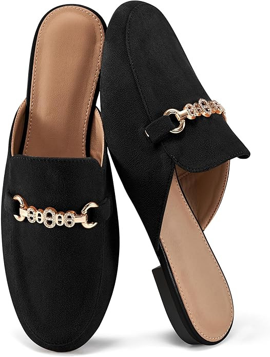 Womens Mules Buckle Flats: Classic Suede Slip On Shoes Dressy Closed Toe Backless Slides Loafers ... | Amazon (US)