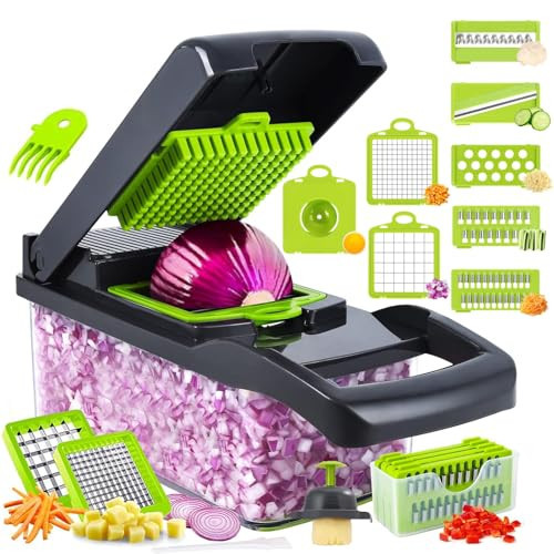 Vegetable Chopper,15-in-1 Multifunctional veggie chopper,Slicer, Dicer & Cutter for Kitchen–Food Processor with Container for Onion, Tomato,Potato, Fruits–Easy Clean & Storage (7 Blade) | Amazon (US)