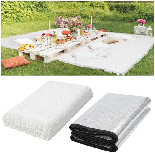 91x 71 in Extra Large Outdoor Picnic Blanket with Waterproof Mat Oversize Beach Woven Cotton Yarn... | Amazon (US)