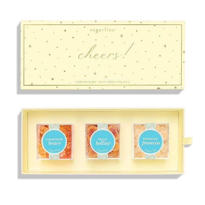 Sugarfina Cheers 3 Piece Candy Bento Box | Champagne Gummy Bears, Prosecco Frosecco, Peach Bellin... | Amazon (US)