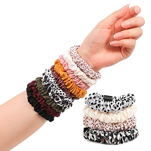 Hair Ties Silk Satin Scrunchies - Small Mini Thin Elestics Ponytail Holder Hair Bands Skinny Scrunchy For Thick Curl Hair No Crease Hair Ties Soft Accessories No Hurt Your Hair for Women and Girls | Amazon (US)