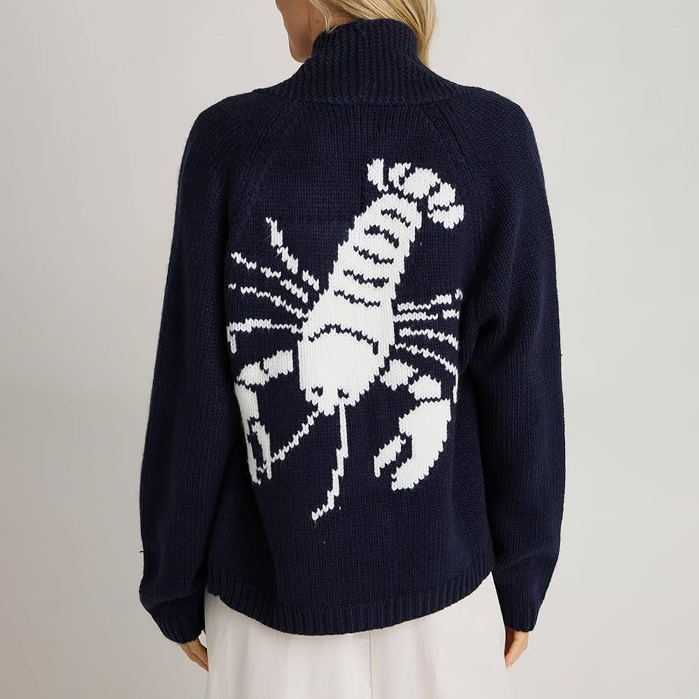 Chvity Women Lobster Print Long Sleeve Cardigan Sweater Casual Fashion Y2K Loose Fit Button Down Knit Sweater Coats | Amazon (US)
