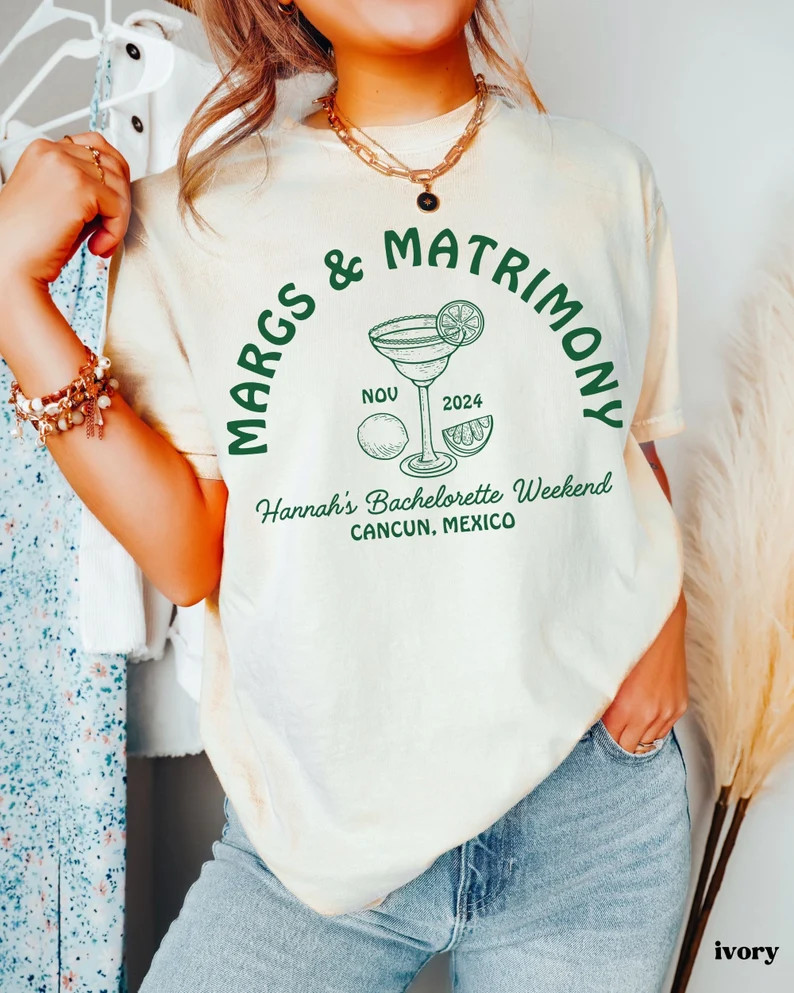 Margs and Matrimony Bachelorette Party, Custom Location Fiesta Bach Party Shirts, Luxury Bachelor... | Etsy (US)