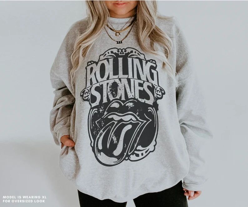 Rolling Stones Unisex Sweatshirt Vintage Rock Band Rolling Stones Tour Distressed 70s 80s Oversiz... | Etsy (US)