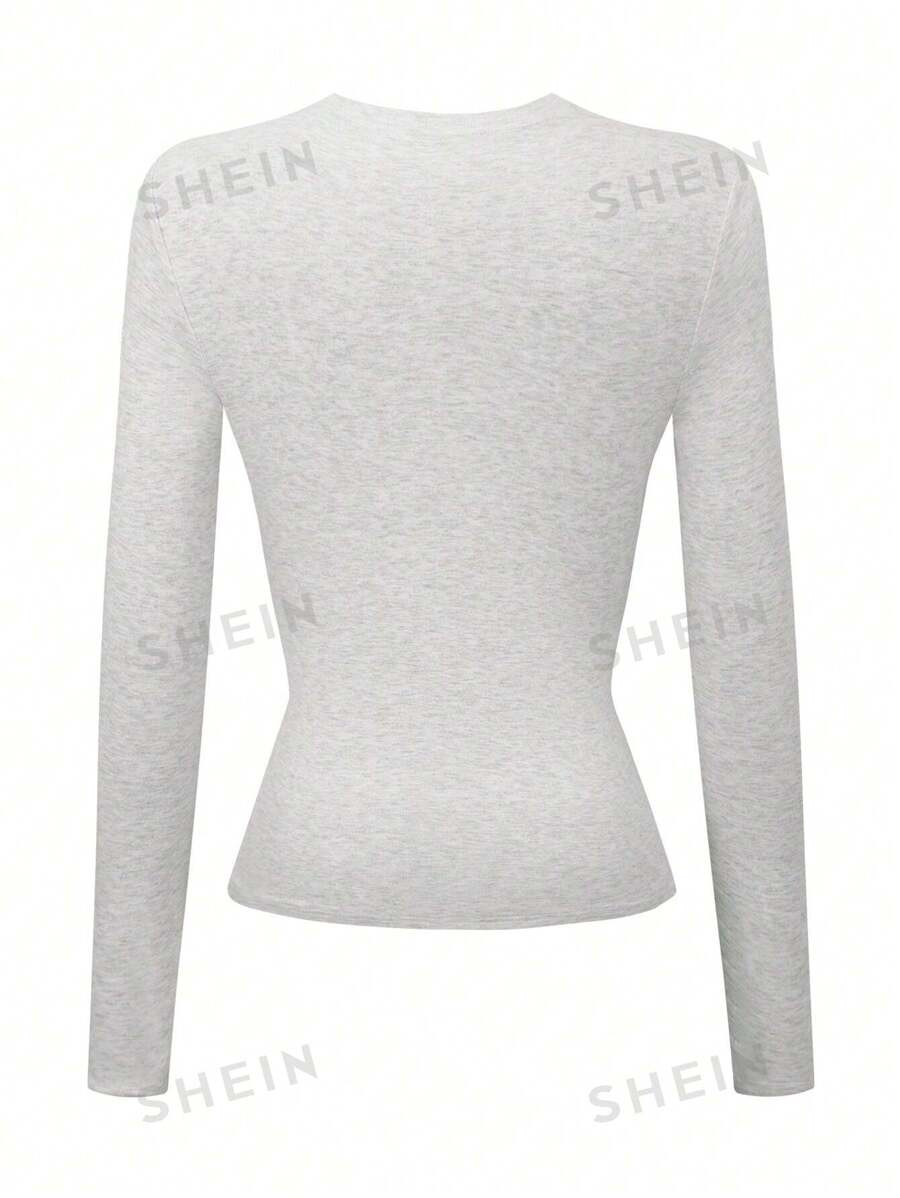 SHEIN Essnce Women Plain Minimalist Casual Long Sleeve T-Shirt | SHEIN