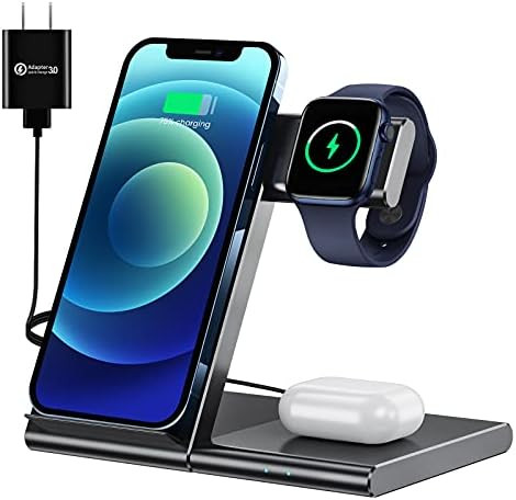 WATOE Wireless Charger 3 in 1 Qi Fast Charging Station,Compatible iPhone 12/SE/11/11 Pro/X/XS/XR/Xs  | Amazon (US)