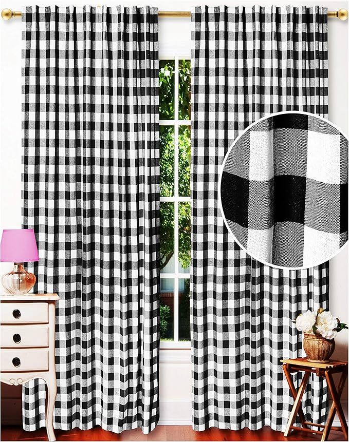 Farmhouse Cotton Black and White Buffalo Gingham Check Window Curtains, 50" x 63" 2 Pack Gingham ... | Amazon (US)