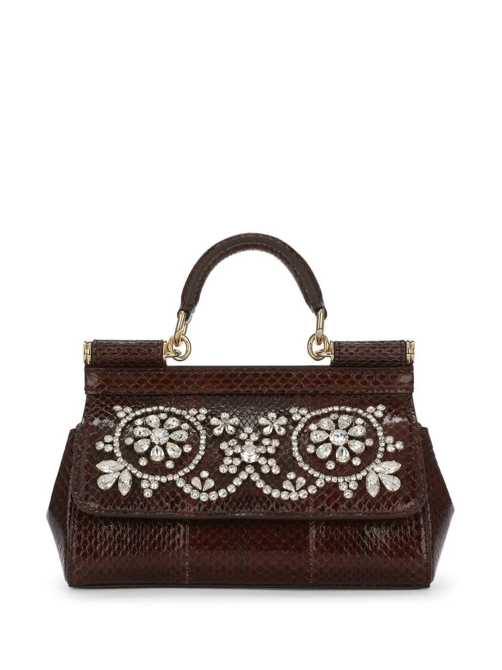 Dolce & Gabbana small Sicily crystal-embellished top-handle bag - Brown | Farfetch Global
