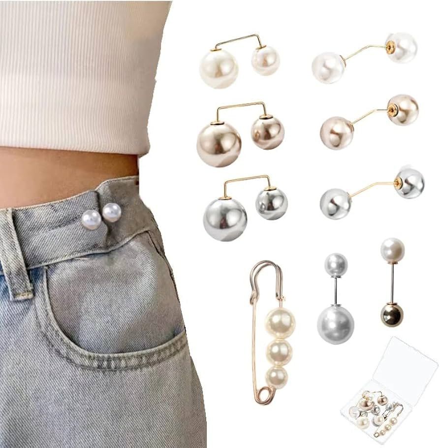 9 Pcs Pearl Brooch Pins, Jeans Button Pins,Safety Pins for Clothes Sweater Shawl Clips Pearl Broo... | Amazon (US)