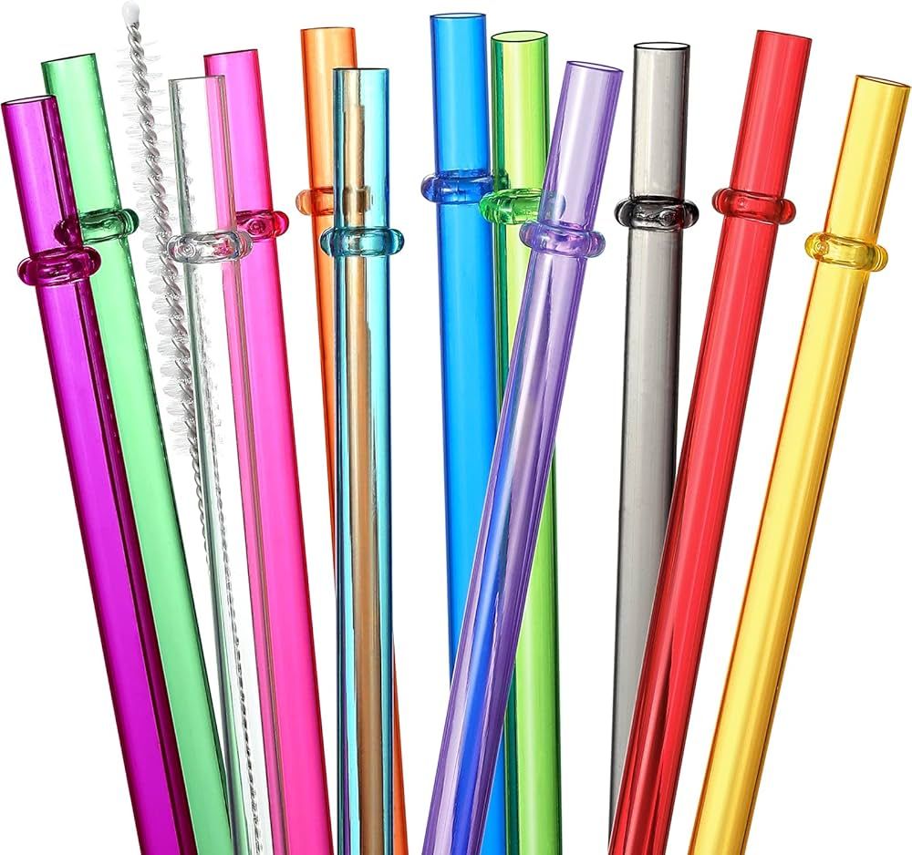 24 PCS, Reusable Straws with 4 Brushes, 10.5" Long Tritan Hard Plastic Straws, 12 Colors Transluc... | Amazon (US)