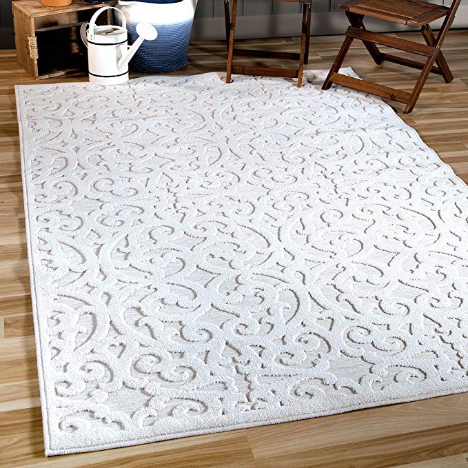 Orian Sculpted 4704 Indoor/Outdoor High-Low Debonair Natural Area Rug, 7'9" x 10'10", Ivory | Amazon (US)